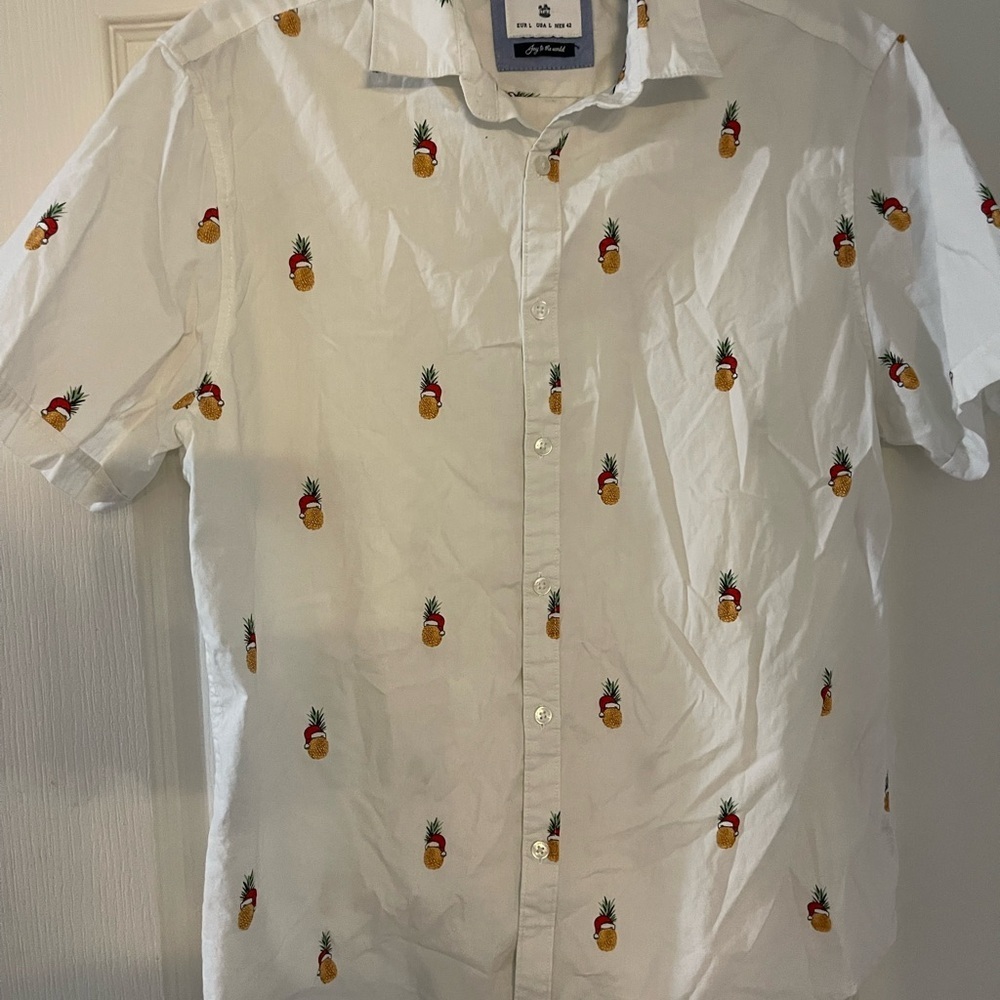 Denim & Flower White Shirt with Pineapple Print